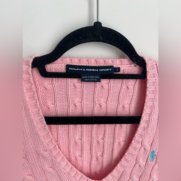 Ralph Lauren Sport Cable-Knit Cotton V-Neck Sweater Pink S - Picture 4 of 5